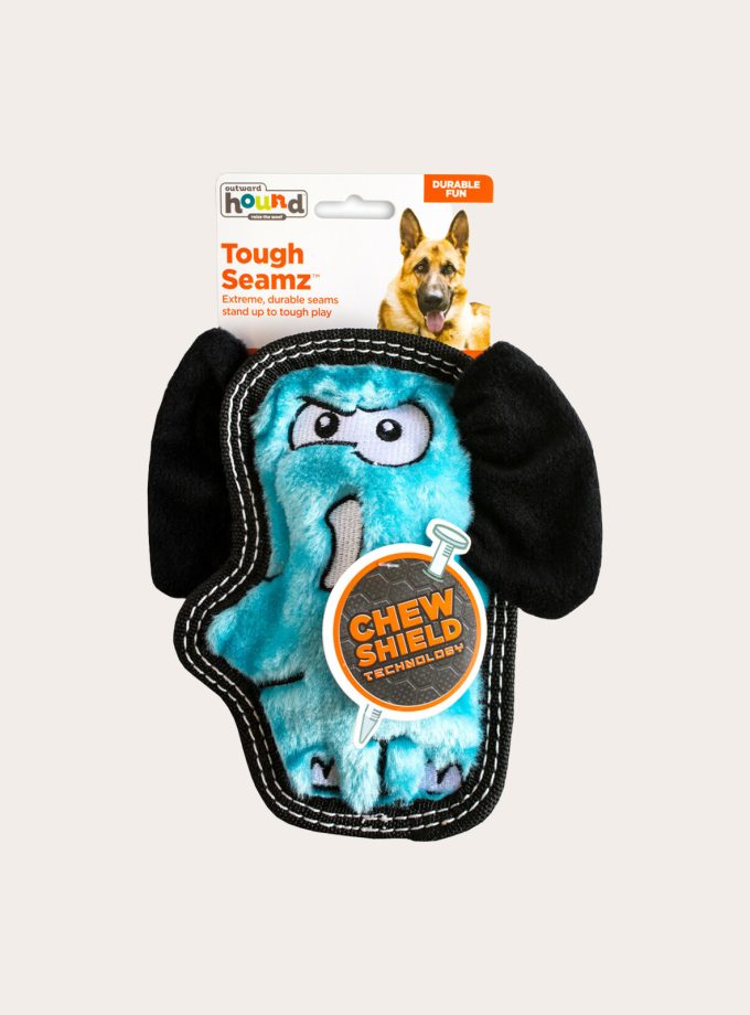 Tough Seamz Elephant Plush Dog Toy, Blue, Small